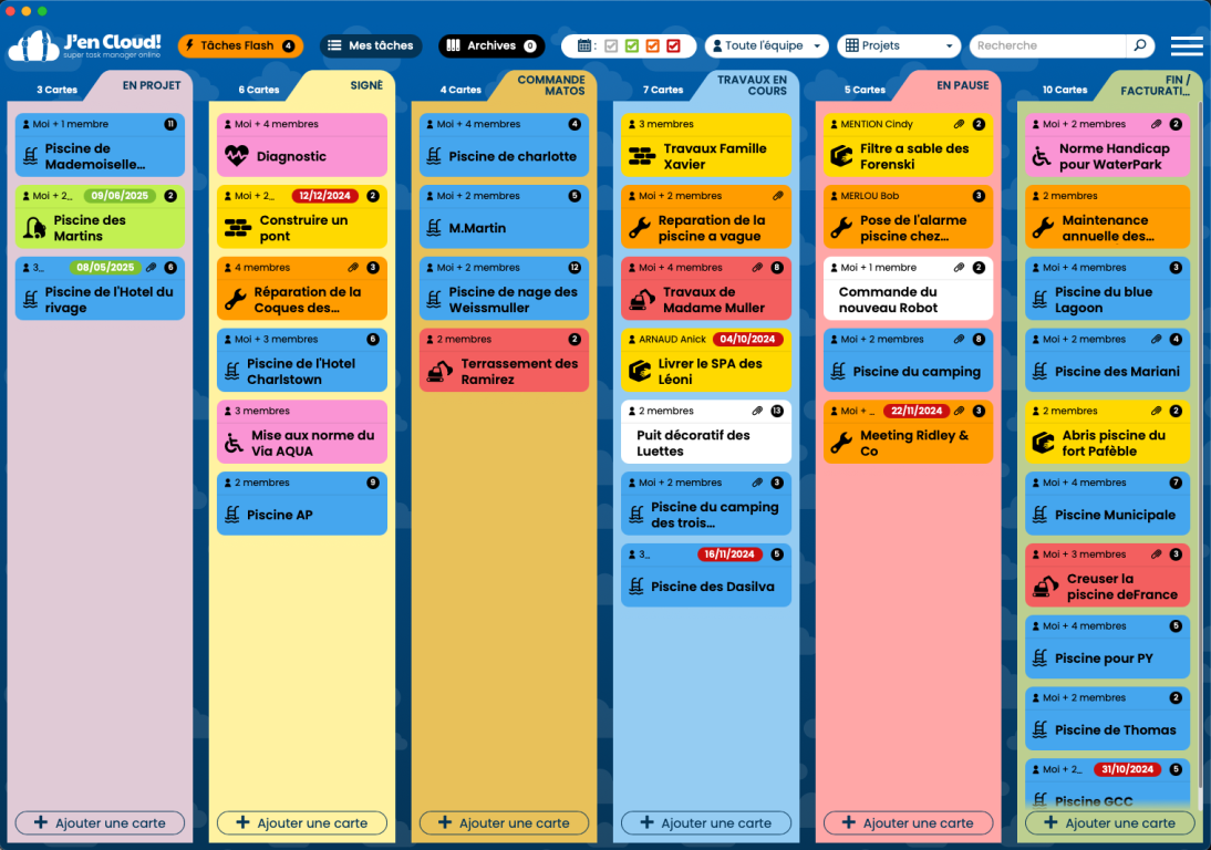 Interface kanban de J'en Cloud!