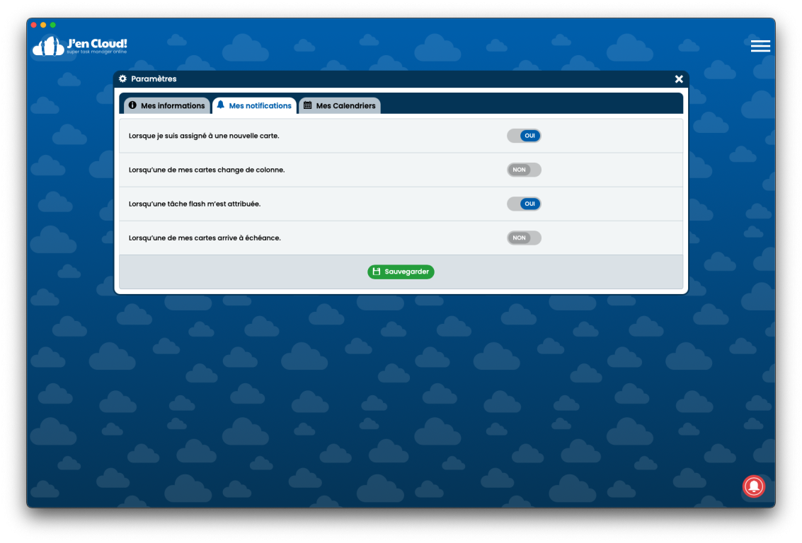 Réglages de notifications push