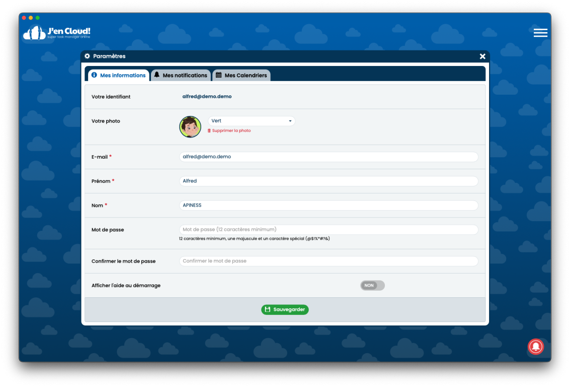 Espace personnel du compte J'en Cloud!